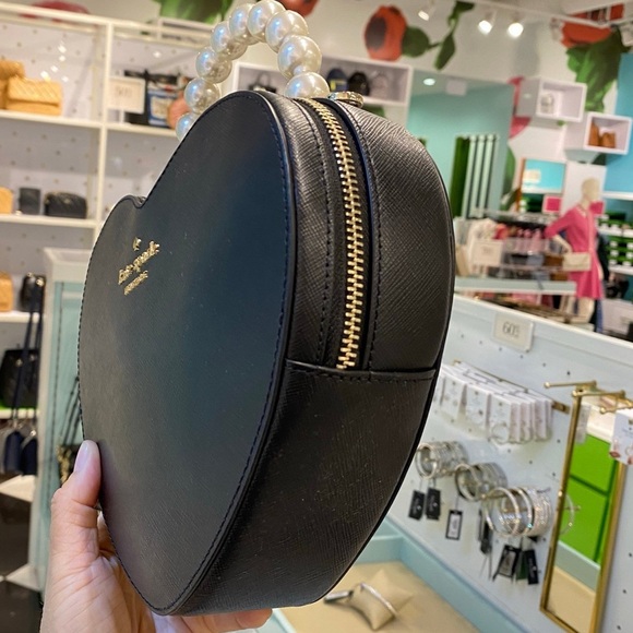 Kate Spade Love Shack Heart Pearl Handle Crossbody Black - Picture 6 of 14
